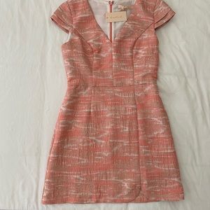 Hutch holiday party dress.  Peachy pink and pale gold jacquard. Size M NWT